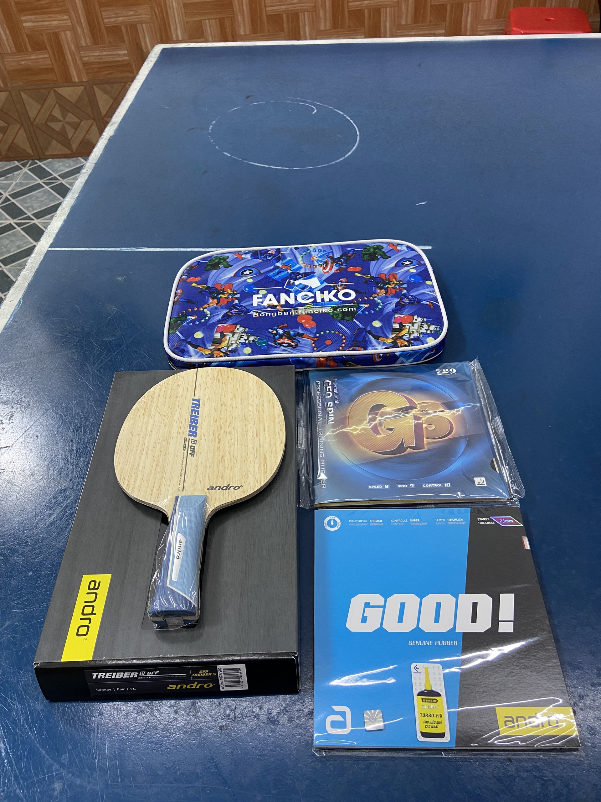 Combo cốt vợt Andro Treiber Q kết hợp mặt vợt Andro Good và mặt vợt 729 GS